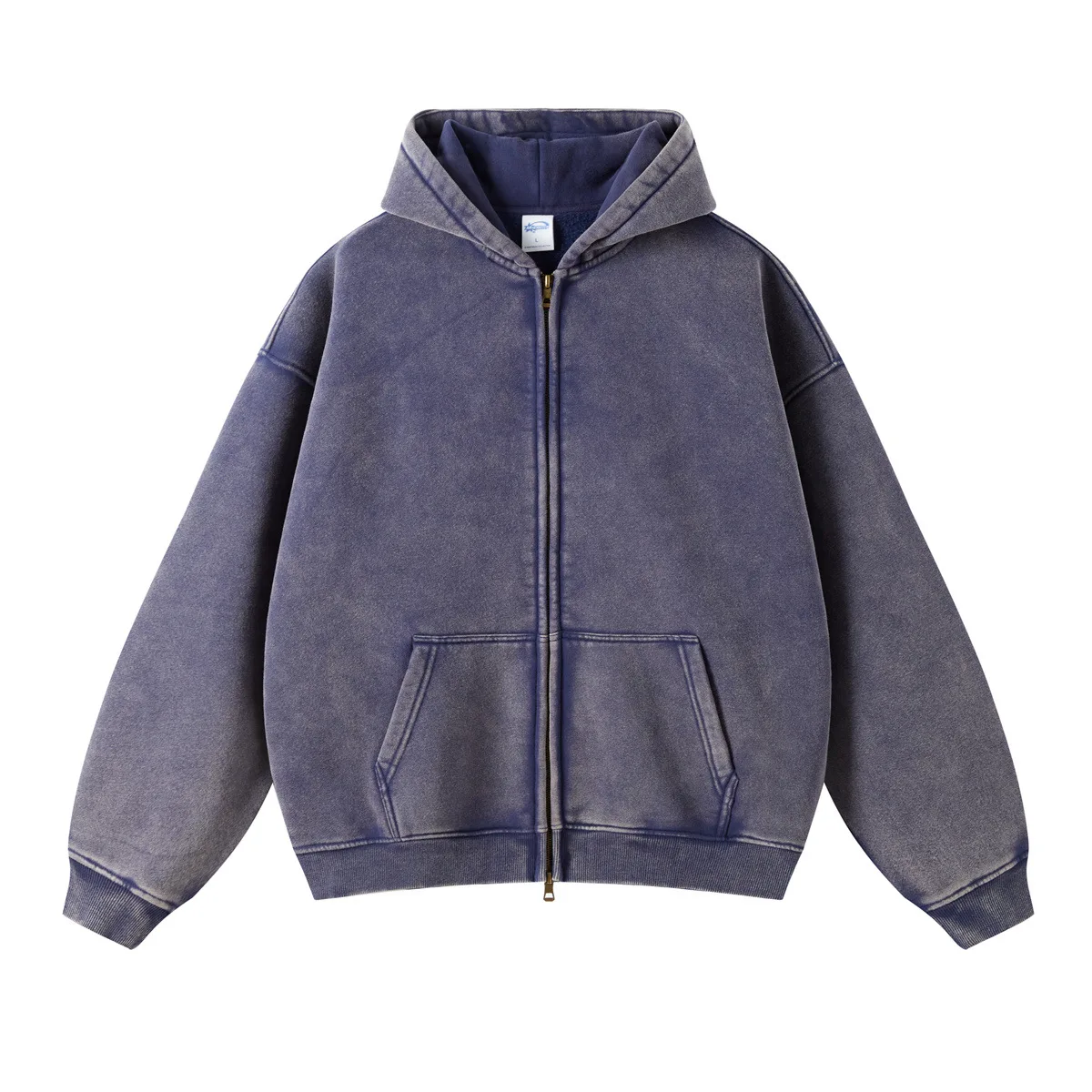 Vintage Acid Stone Wash Hooded Zip Pullover Sweatshirt Men's