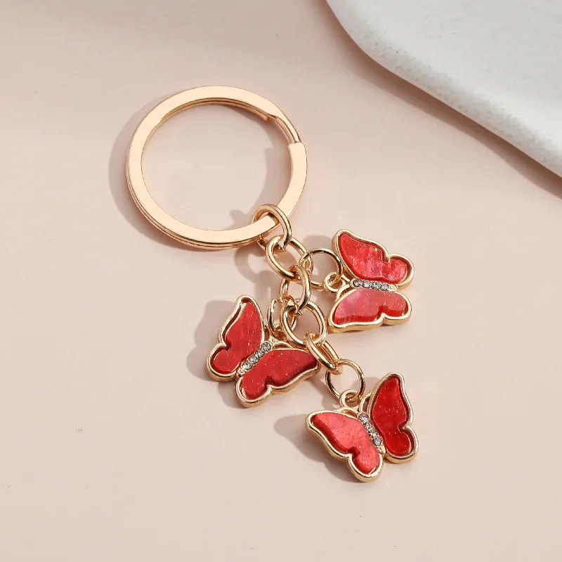 Cute Keychain Oil Butterfly Key Ring Enamel Titanium Steel Animal Key Chains for Women Girls HandbagAccessories Handmade Jewelry
