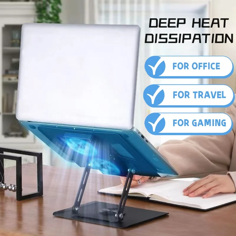 Aluminum 360 Degree Rotating Height Adjustable Laptop Stand Portable Laptop Riser Holder Laptop Cooling Stand with Double Fans
