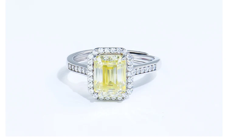 Xingyue Custom High quality 925 sterling silver 2ct yellow color emerald cut lab grown diamond moissanite Adjustable ring