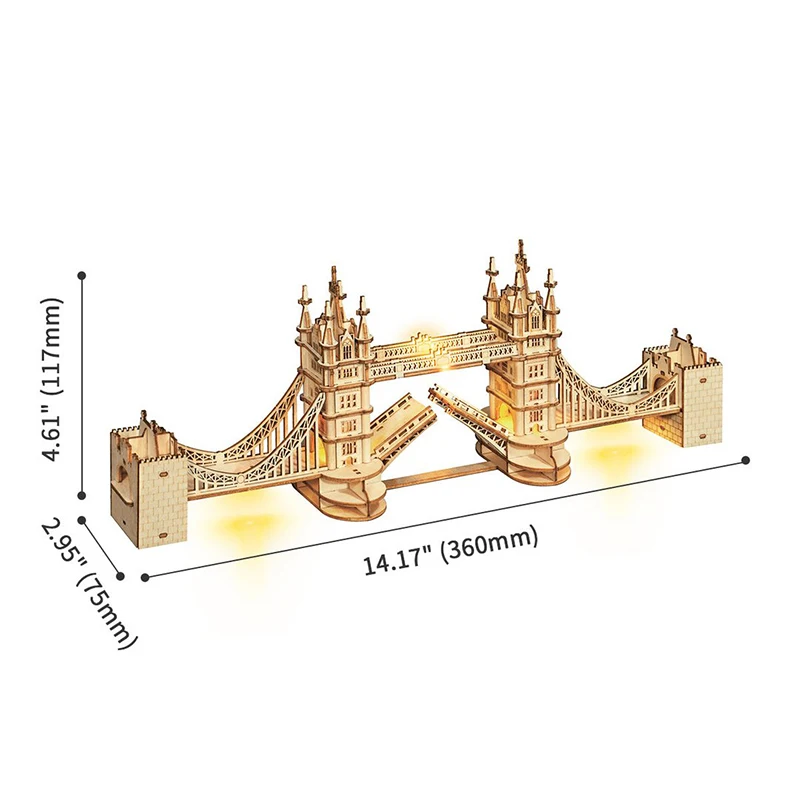 Robotime Rolife Wood Crafts DIY Educational Toys TG412 Wooden Tower Bridge Model 3D Puzzles for Adults