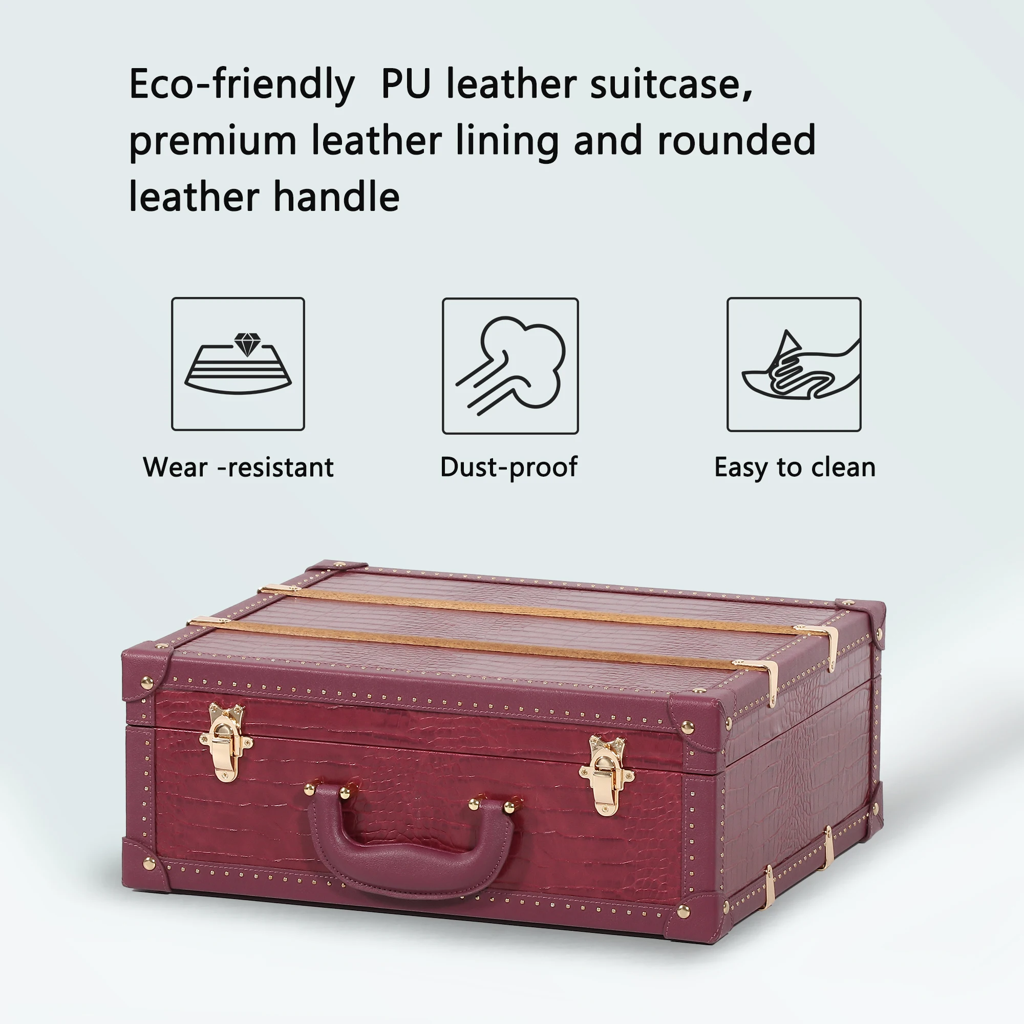 Custom Vintage Wooden Trunk Box Mini PU Leather Travel Suitcase Luggage Set Luxury Classic Simple Style for Women