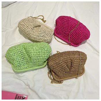 New Arrival Custom Made Raffia Crochet Beach Wedding Straw Pouch Clutch Bag