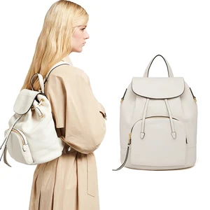 Custom White Pebble Leather Ladies Drawstring Backpack Bag Stylish Back Pack for Women
