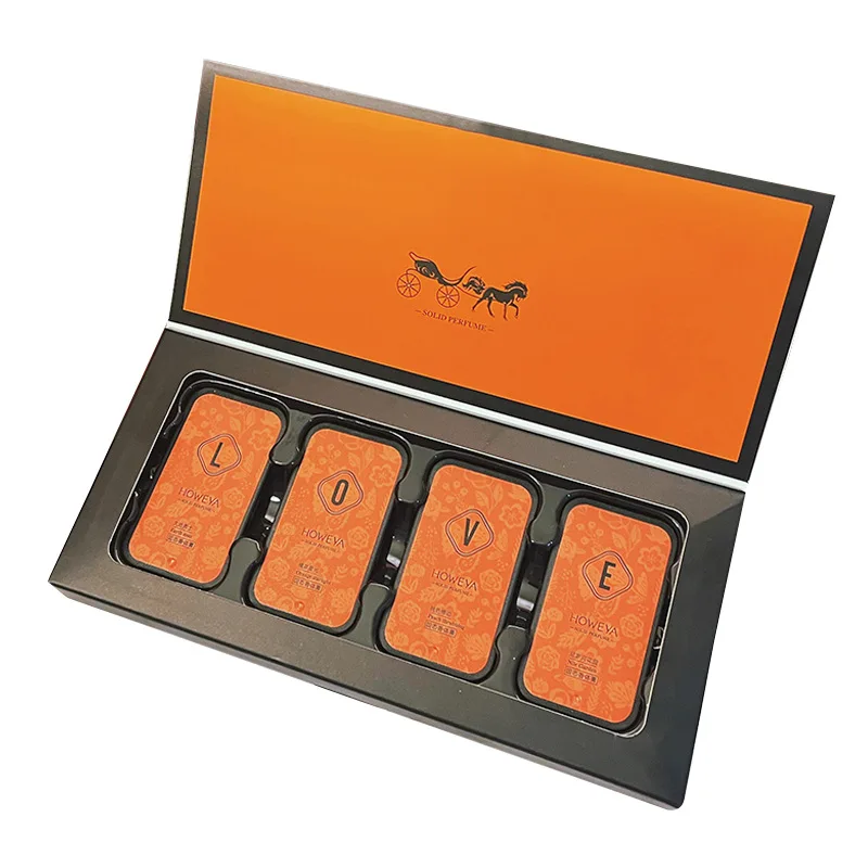 4 Pcs Orange Solid Perfume Kit for Men - Mini Body Cream Gift Set