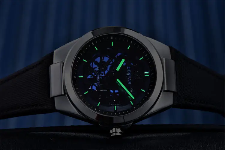 Часы Benyar 5207M, роскошные мужские часы с механизмом, горячая распродажа, ремешок из натуральной кожи, водонепроницаемые, автоматические, полые, деловые часы