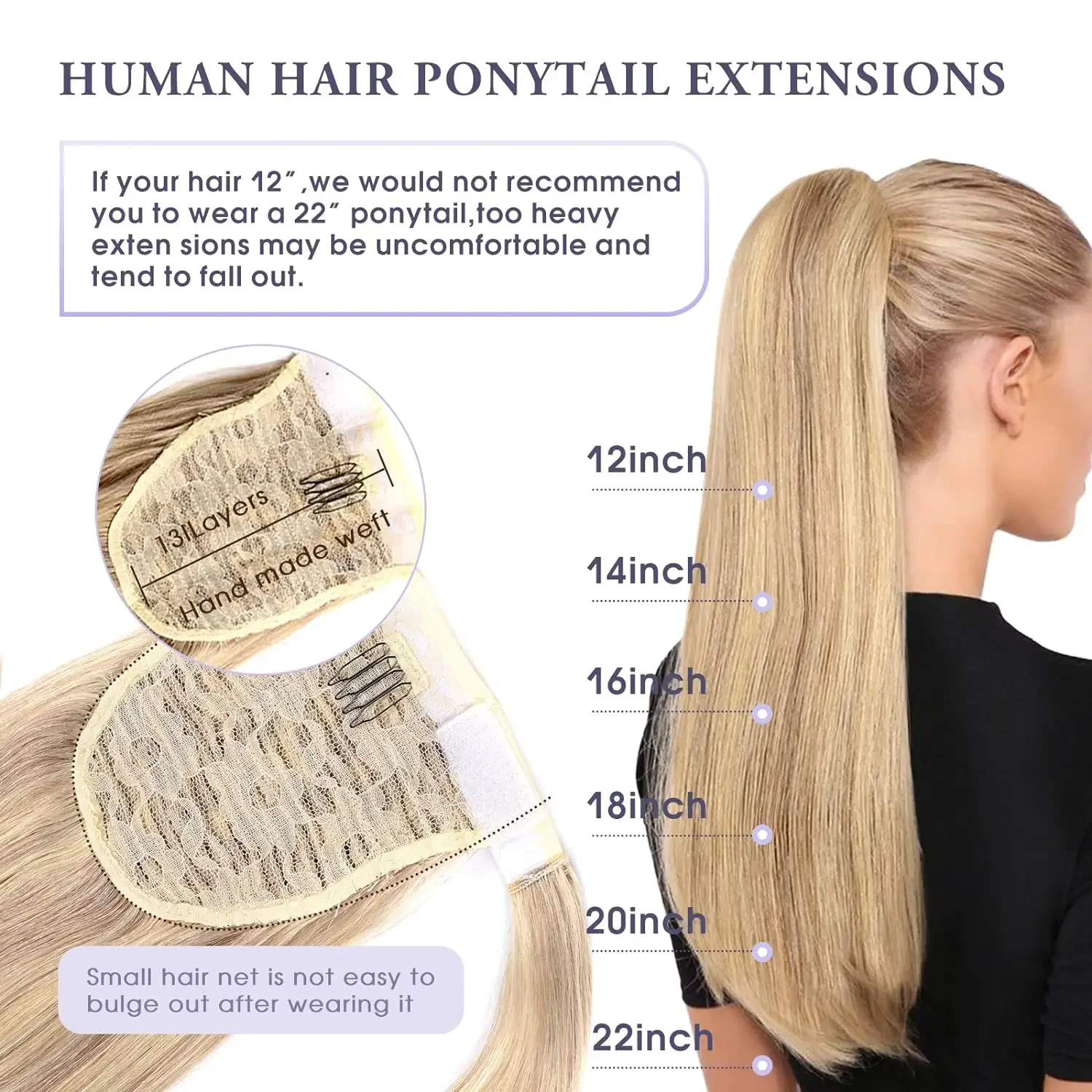 Straight Ponytail Human Hair Wrap Around 100% Remy Hair Extension Color #8/613 120g Thick Real Hair For Women 16-26Inch_voghion.com