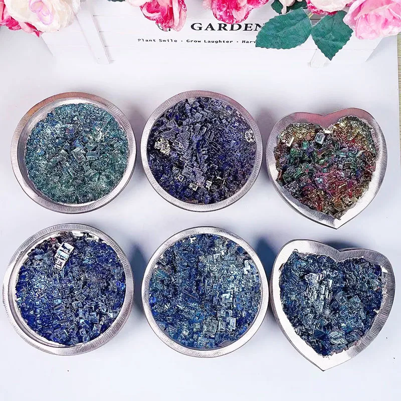 New Arrival Round Shape Rainbow Bismuth Ore Crystal Metal Ore Chakra Bismuth Crystal Heart Bowls for Decoration
