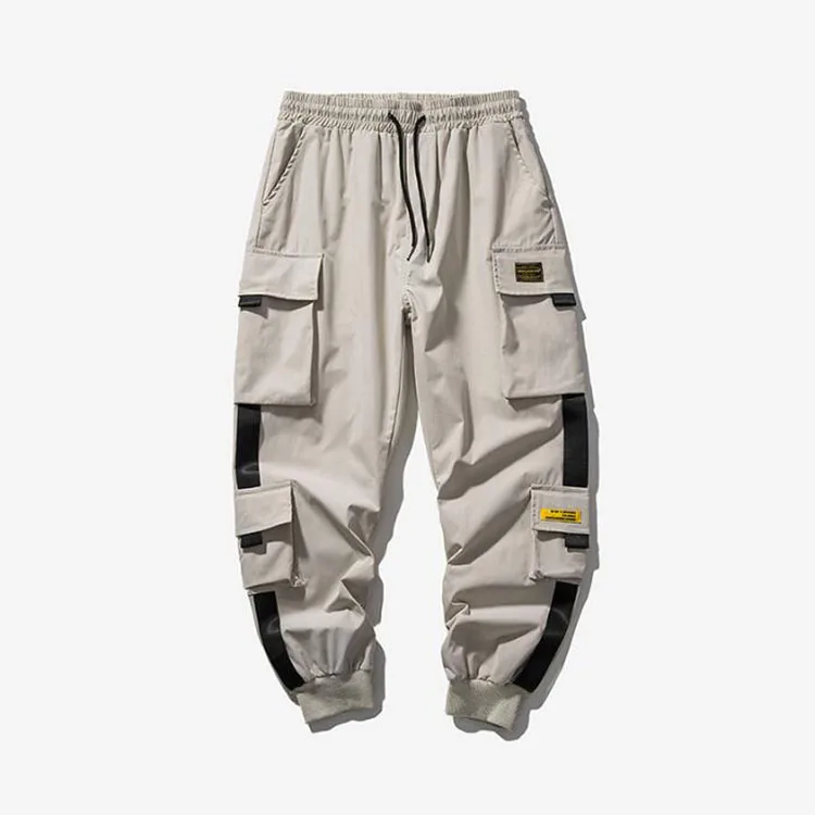 New Joggers Cargo Pants for Men - Casual Hip-Hop Streetwear with Pockets and Ribbons