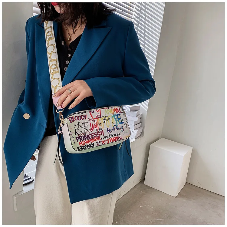 2021 Women Fashion Versatile New Personalized Graffiti Square Bag Lady's Shoulder Crossbody Bags