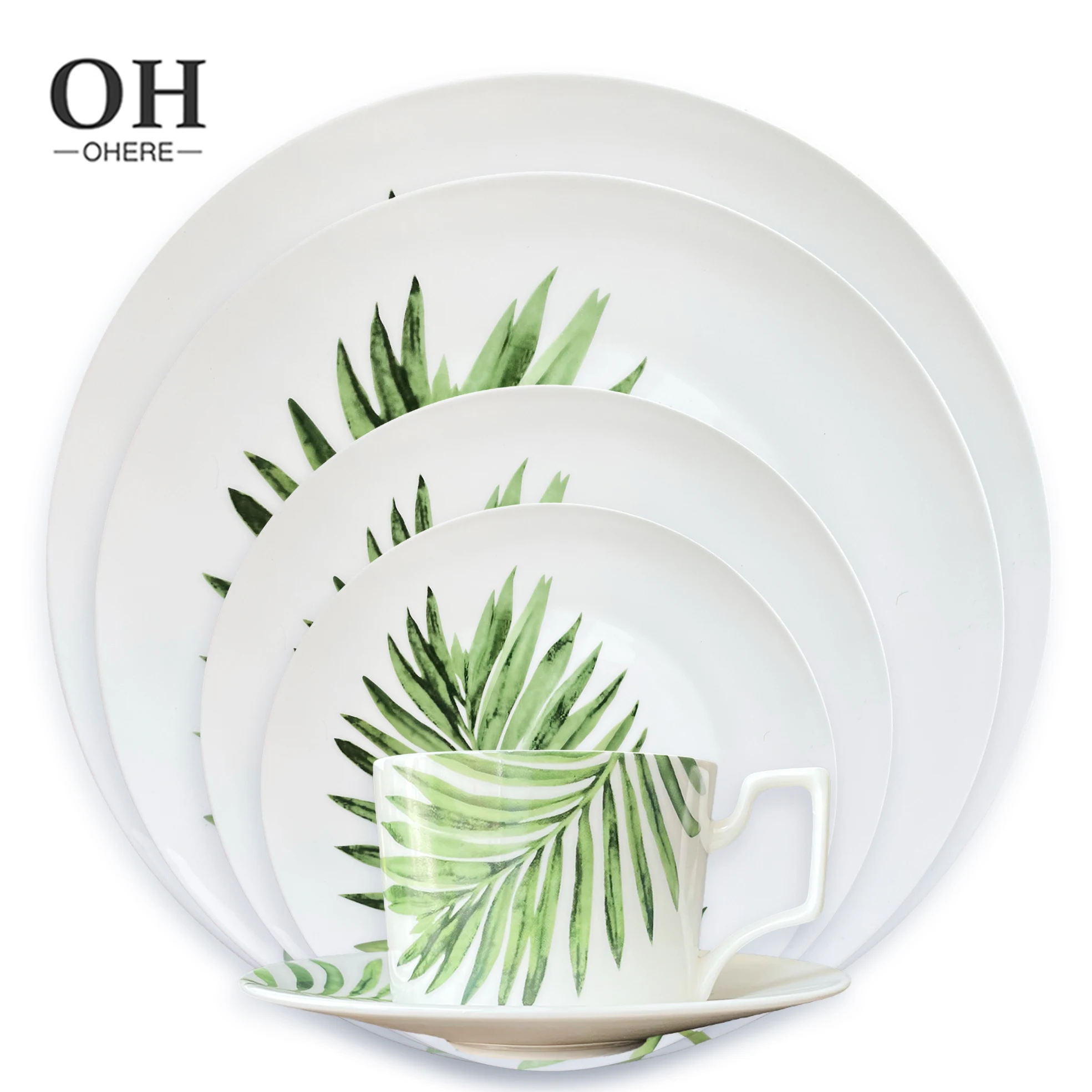 Ohere Luxury Monstera Deliciosa Plant Minimalist Eco-Friendly Glass Charger  Plates Wedding Dinner Set for Home Hotel Restaurant