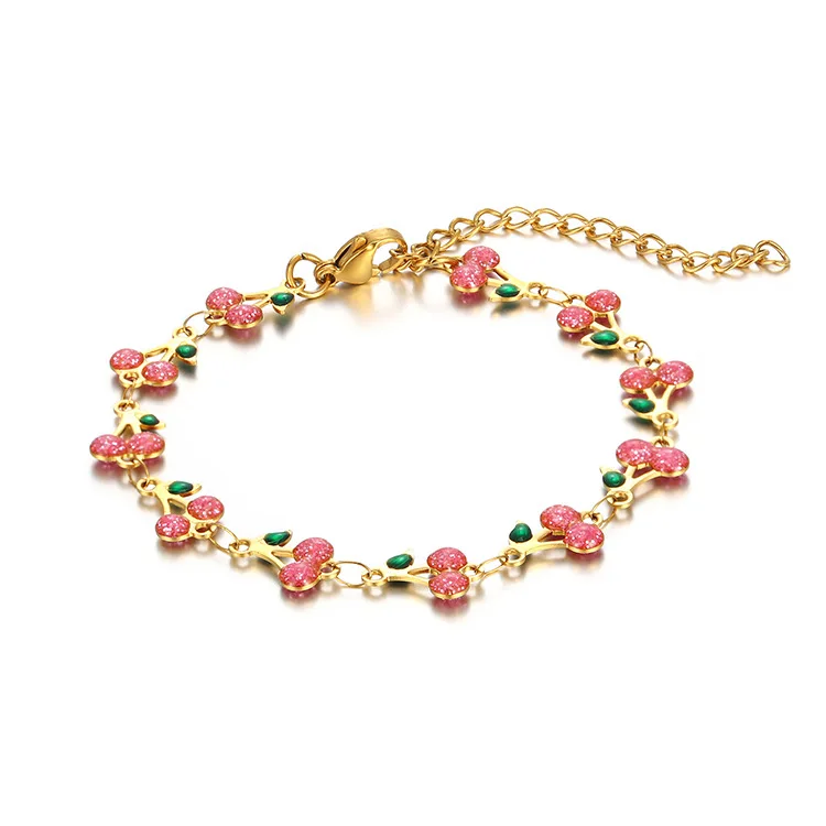 18K Gold Plated Cherry Charm Bracelet for Women