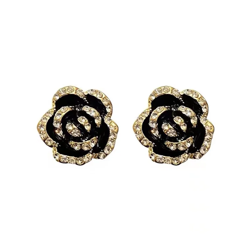 Wholesale 925 Silver Needle Rhinestone Flower Rose Clip on Stud Earrings  Gold Plated French Camellia Flower Earrings For Women 2021 From  m.
