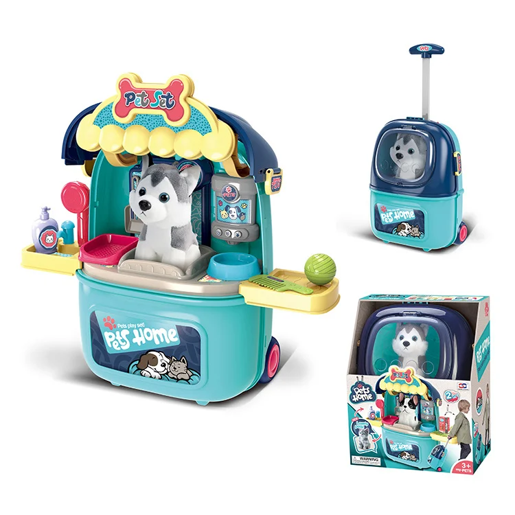 Children Girls Interactive Development Toy Simulation Feeding Pet Set Pretend Pet Care Toys Trolley Bag