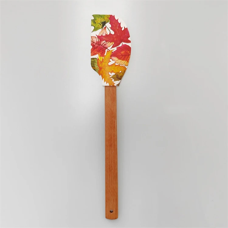 Colorful Silicone Kitchen Utensils  Silicone Triangle Spatula Cookware With Wooden Handle