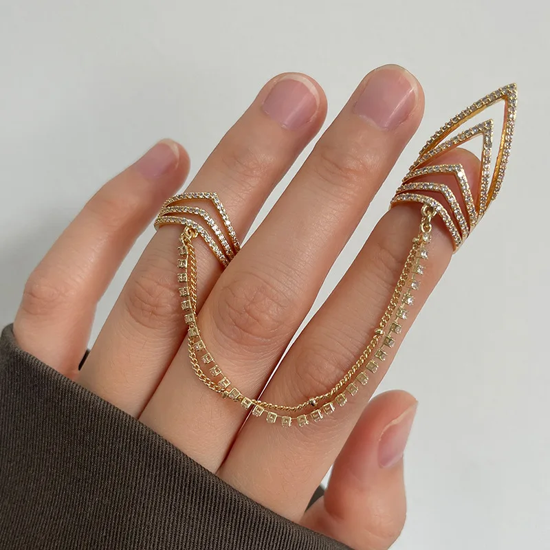 [BYWEEKEND] 韓国 Hammer ring おしゃれ 関税込 かわいい Summer Fashion Copper Zircon Fingertip Nail Ring With Long