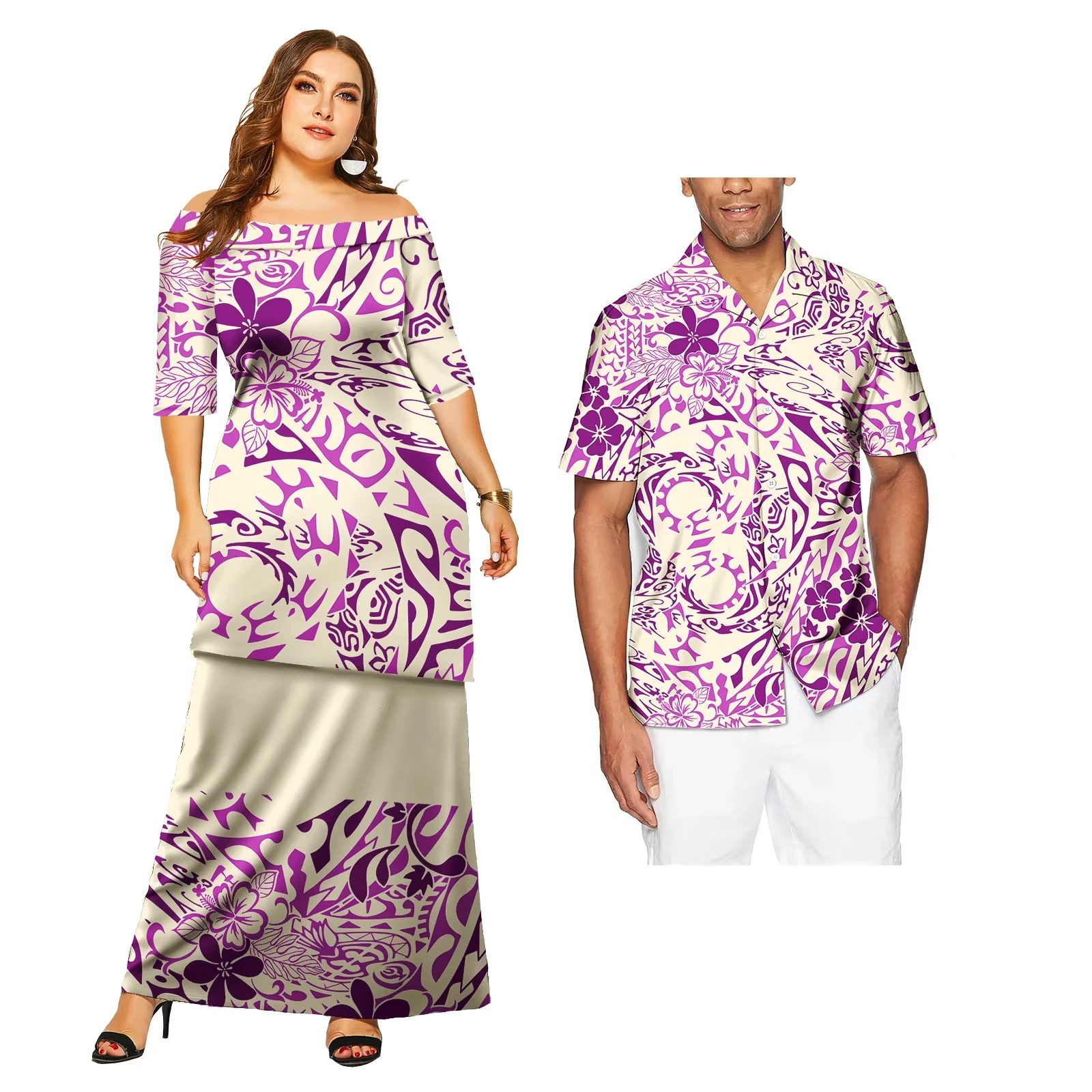 Couples Outfit Sets Samoa Tribal Polynesian Ladies Dress and Men's Top Lovers Matching