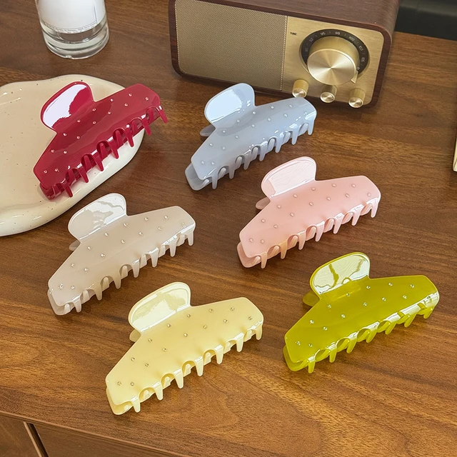 Korean Large Acetic Acid Hair Clips Candy Color Women Girls Shark Hair Claw Ponytails No Slip Acetate Hair Claw