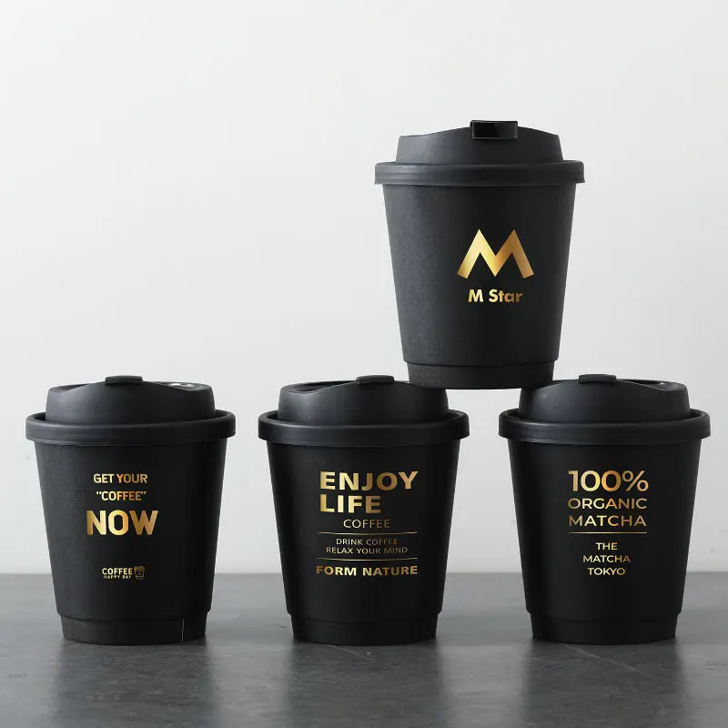 Custom Logo Gold Foil Stamping Black Double Wall Paper Cup Soft Touch Eco-Friendly Disposable Hot Co