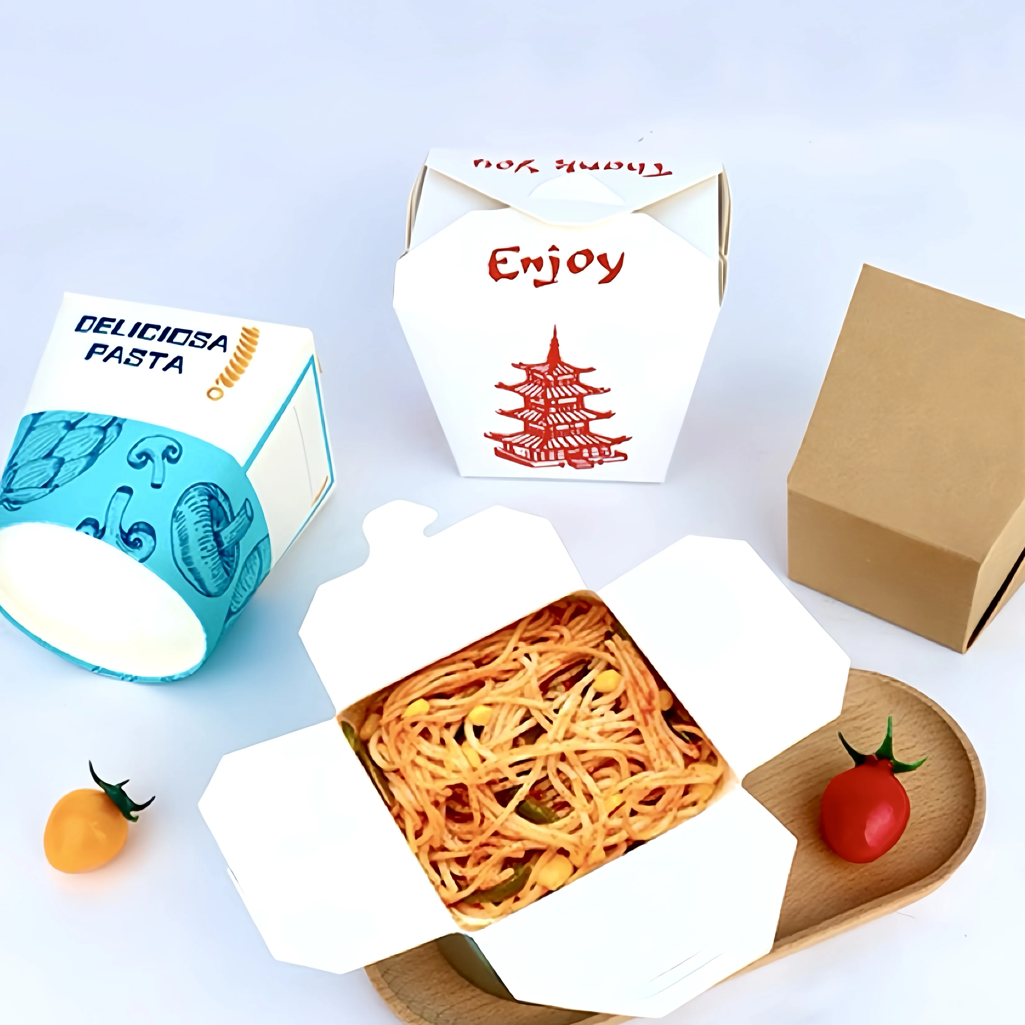 16 26 32oz Restaurant Print Biodegradable Disposable Pasta Food Packaging Box Food Noodle Paper Box Custom Take Away Noodle Box
