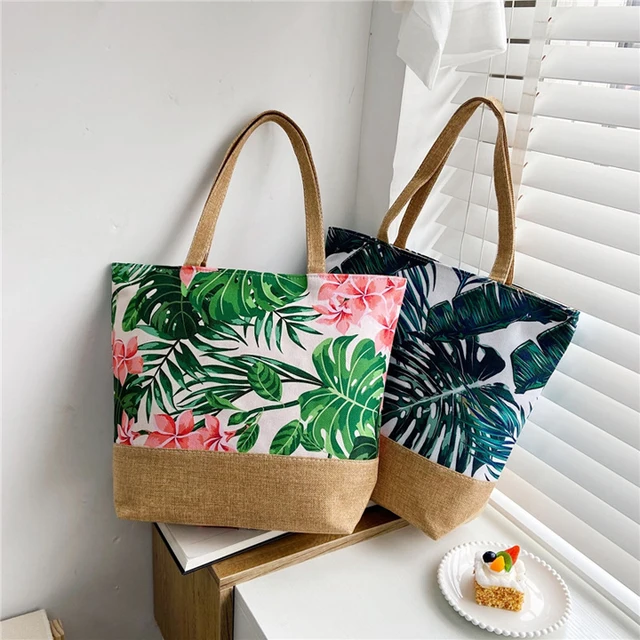 Tropical Floral Printed Beach Bags Ladies Tote Bag Casual Women's Shoulder Bag Canvas Handbags