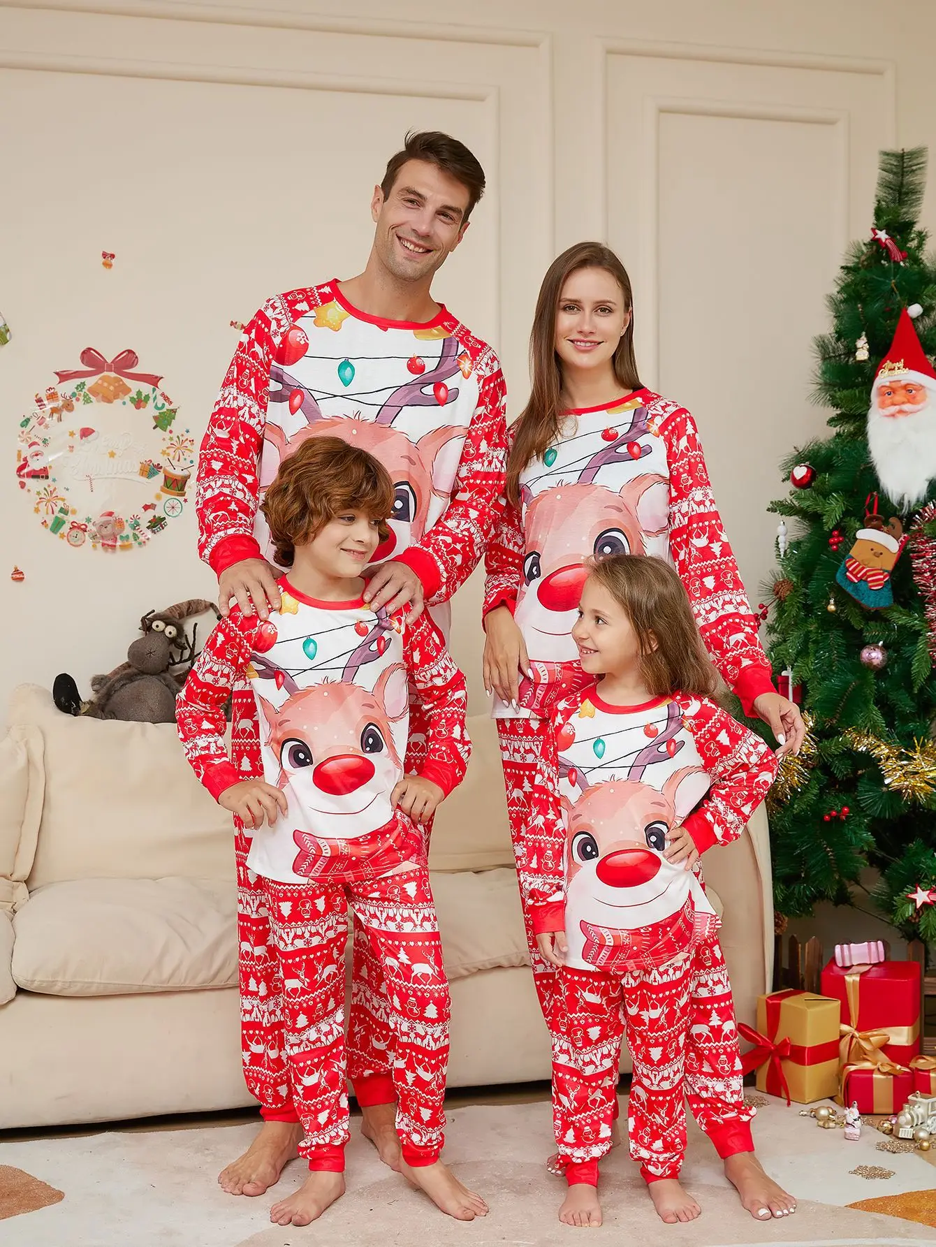 Pasuxi Family Christmas Pajamas Set Fashion Print Father Mother Kids