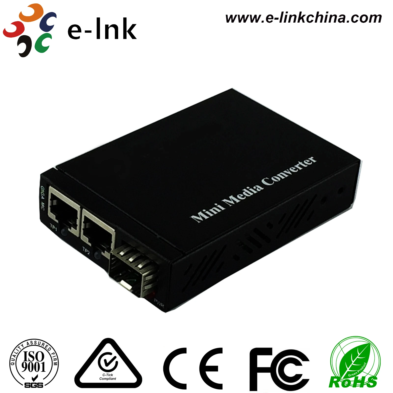 Mini 2x 10/100/1000Base-T RJ45 to 1x 1000Base-X SFP Slot Gigabit Ethernet Media Converter