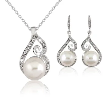 New Pearls Bridal Pendant Necklace Earrings Wedding Jewelry Sets