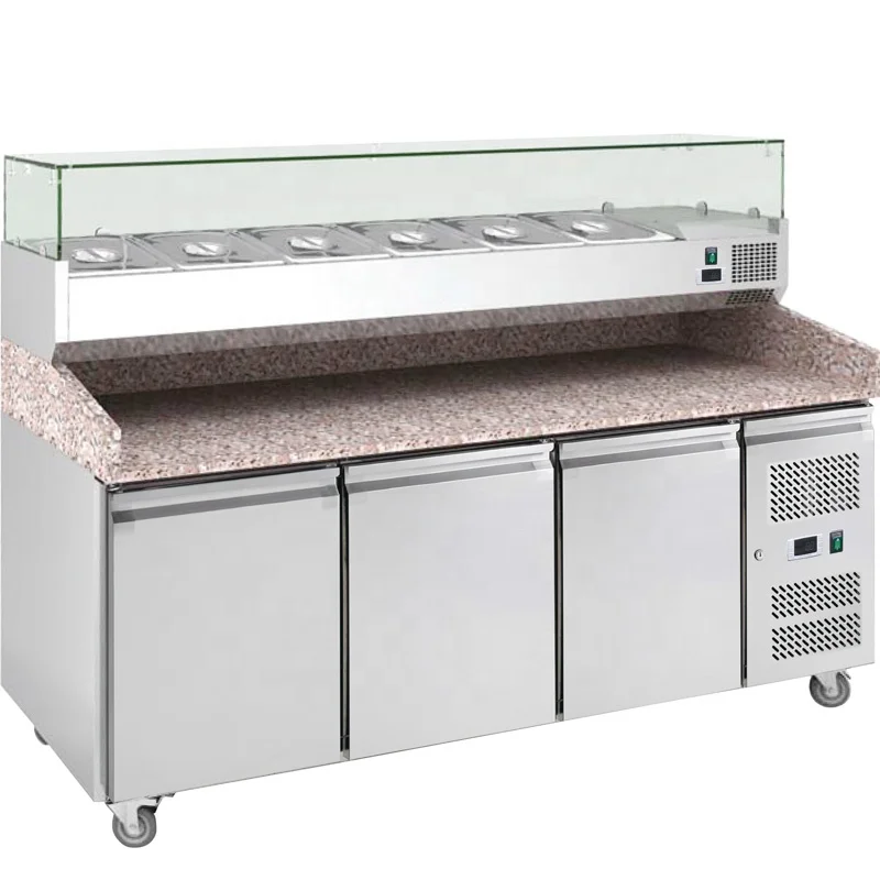Restaurant Pizza Chiller Prep Fridge Commercial 3 Door Pizza Prep Counter Fridge 2025*800*1415mm/-133059