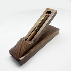 Wholesale Luxury Business Gift  Walnut Wooden Ball Pen with Custom logo Engrave Promotion Wood Pen with  Folding Stand Wood Box
