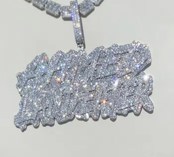Best Hip Hop Wholesale Iced Out Vvs Moissanite Diamonds 925 Sterling Silver All White Set 3D Custom Name Pendants