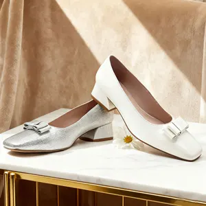 Women Square Slip-On Shoes Professional Custom New Arrival High Quality Fashion Leather Heels Shoes