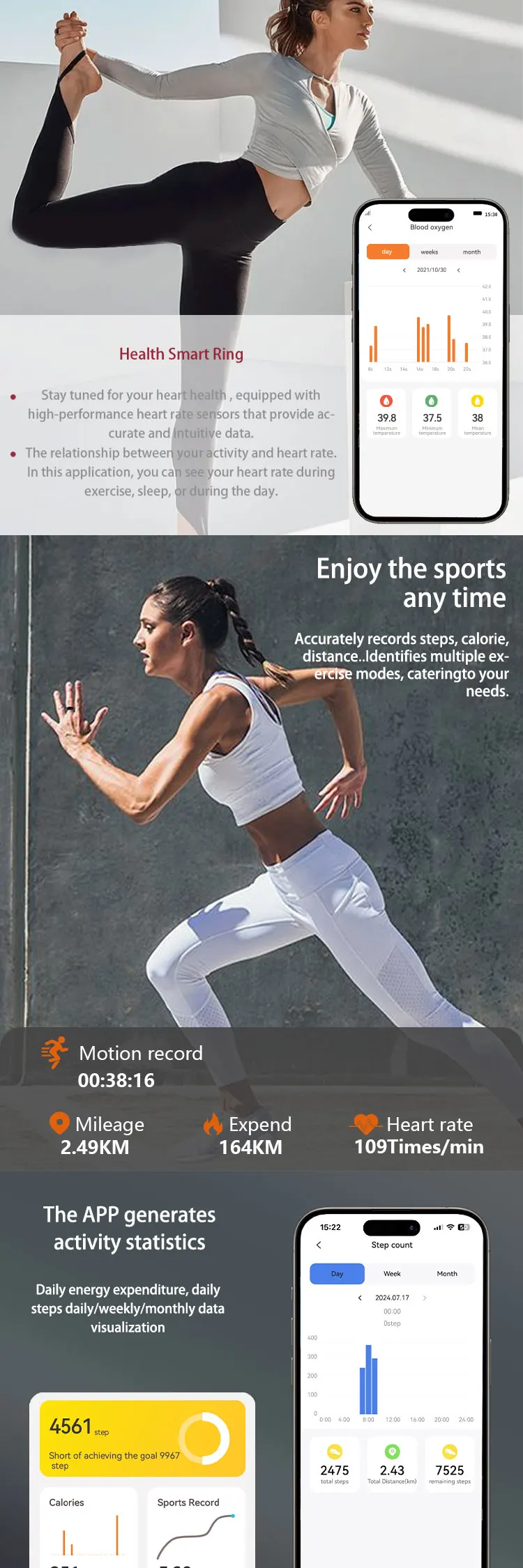 Chinese factory supplier supply  New Gr15 Smart Ring 50m Waterproof Auto Sleep Tracking Step Count Blood Pressure Health Monitoring Sport Smart Health Rings 2025 - Buy Smart Health Ring sport Modes Smart Rings heart Rate Blood Pressure Smart Rings