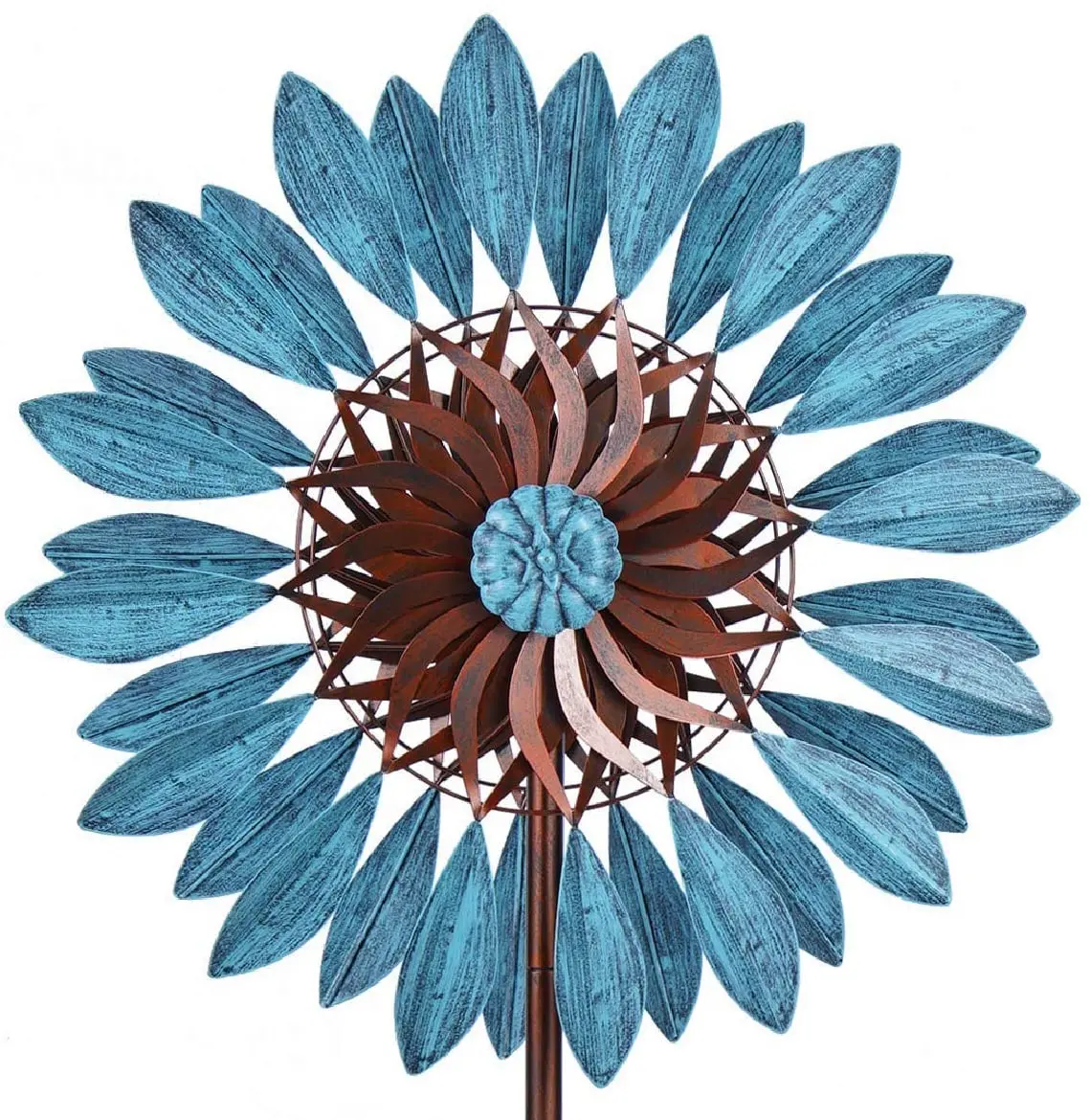 Wind Spinner 360 Degrees Double Steel Metal Wind Sculpture is 14" Diameter 52" Height Suitable forating Your Patio 