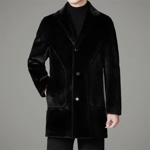 New Fashion Man Casual Thick Warm Overcoat Double Faced Men's Long Imitation Furry Fur Coat Winter