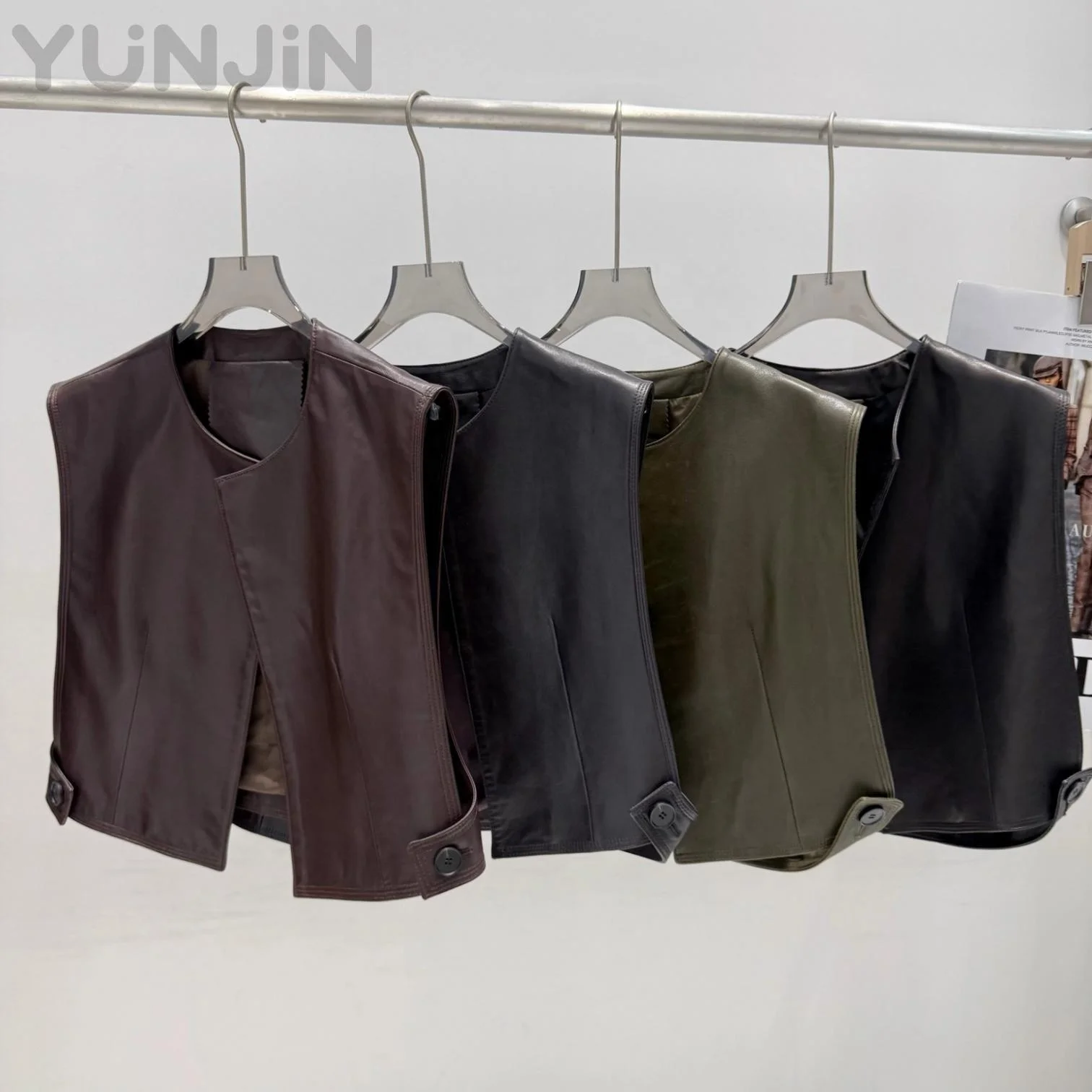 New Simple Women's Genuine Leather Vest Fashion Designer