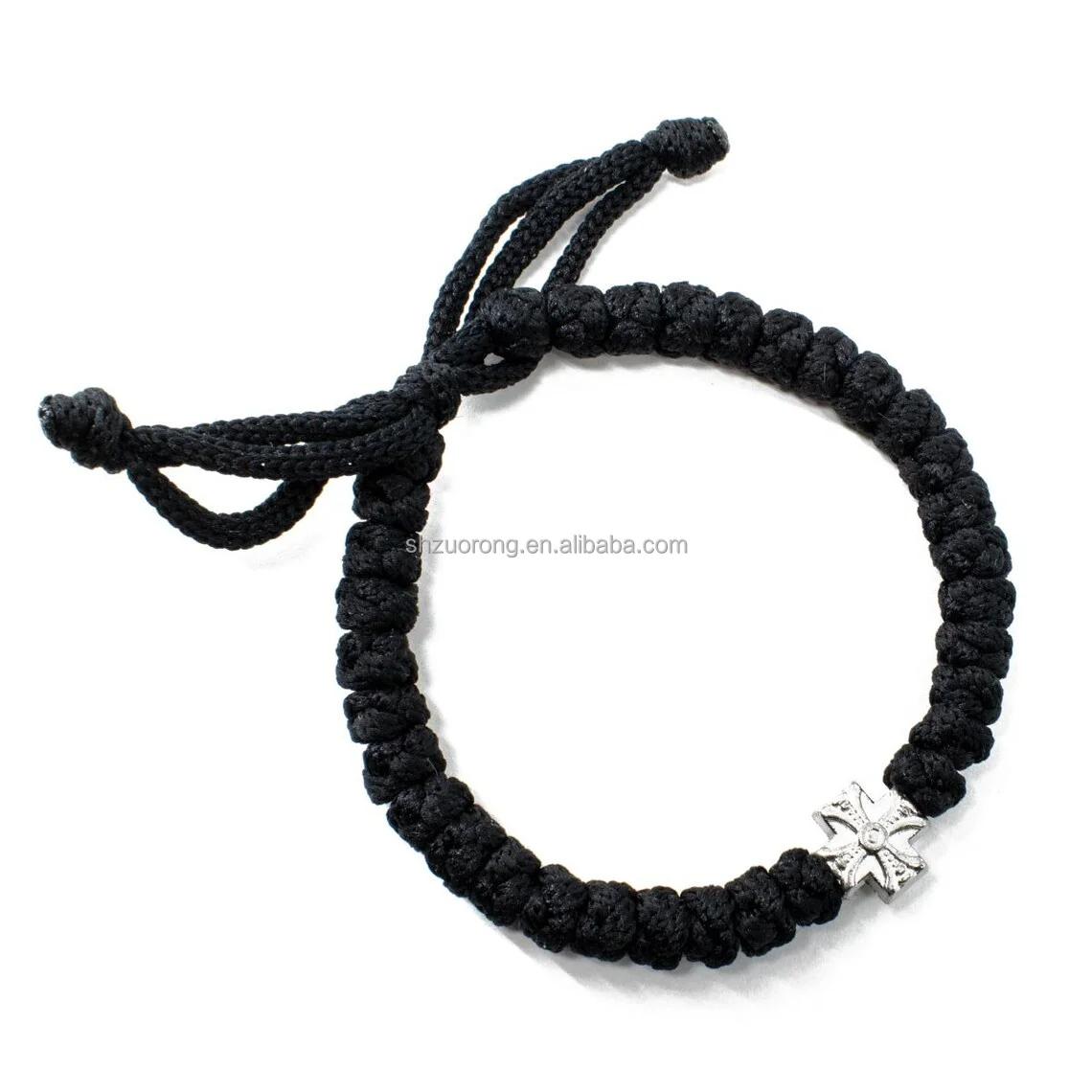 Bracelet De Prière Orthodoxe Komboskini IconsGr – Cordon Noir Avec Croix Mont Athos – Réglable Fait Main