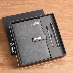 Custom A5 PU Leather Hardcover Notebook Loose-leaf Journal with Pen Promotional Gift Set for Laptops