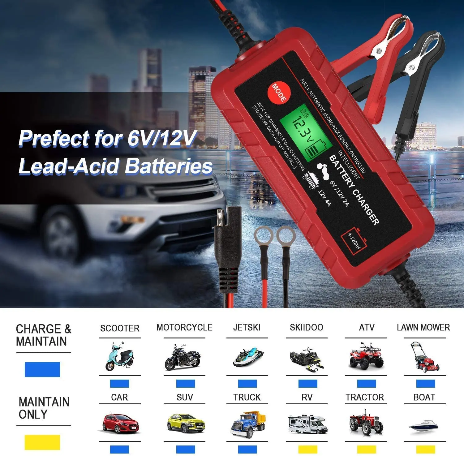 6V/12V 2A Automatic Car Battery Charger Maintainer - China Car
