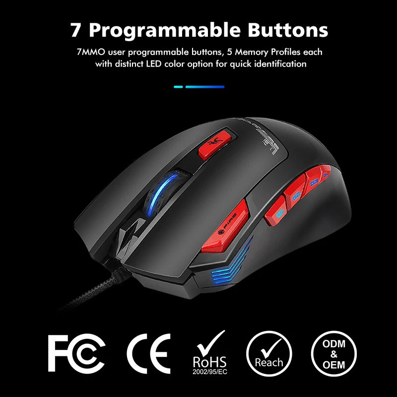 Мышь игровая Проводная с Rgb-подсветкой 7 режимов работы до 7200