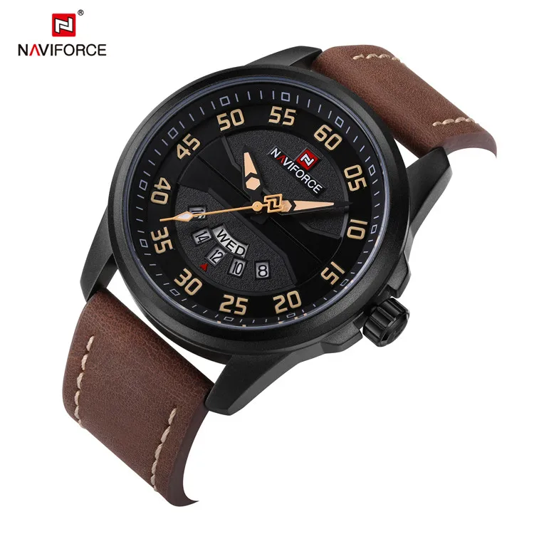 NAVIFORCE Men Watch Date Week Sport Mens Watches Luxury Business Genuine Leather Quartz Male Clock 9124