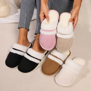 New Warm Winter Indoor Home for Slippers for Couples Fluffy Plush Style with Closed Toe Non-Slip Men's and Women's Shoes