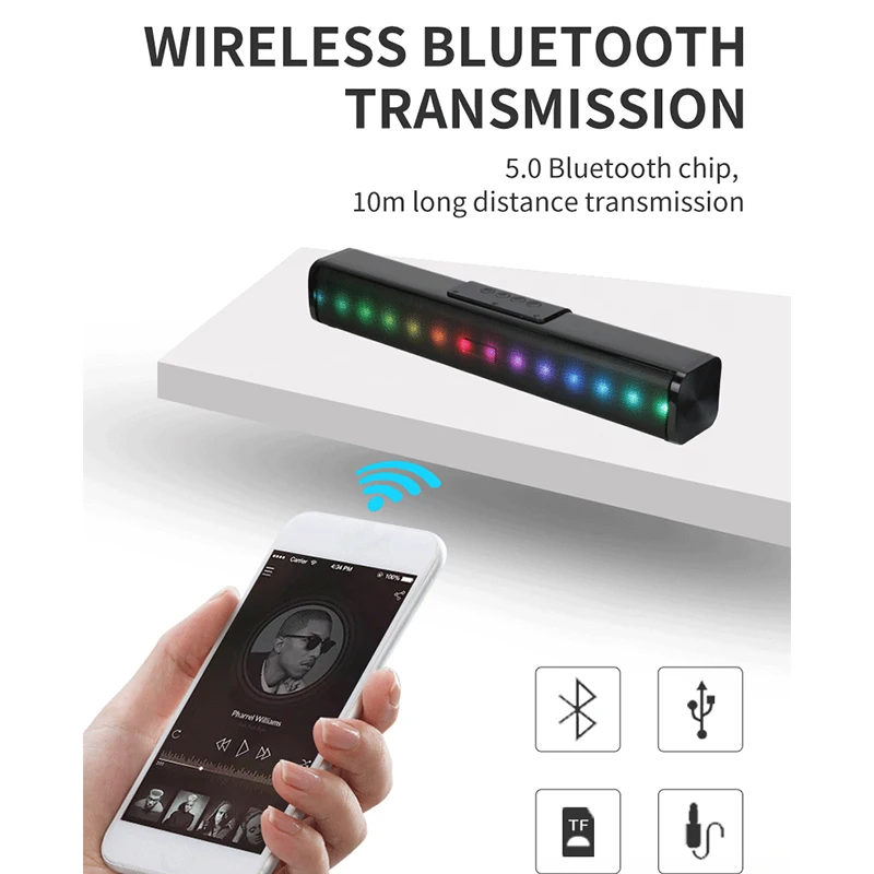 Звуковая коробка 10 Вт RGB светодиодная подсветка Саундбар беспроводной динамик мини сабвуфер звуковая