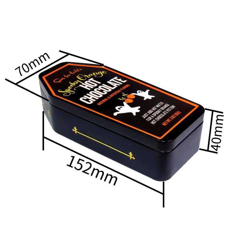 Halloween Coffin Irregular Shape Box Embossed Powder Coffee Chocolate Candy Storage with Airtight Lid Metal Can Tin Containers