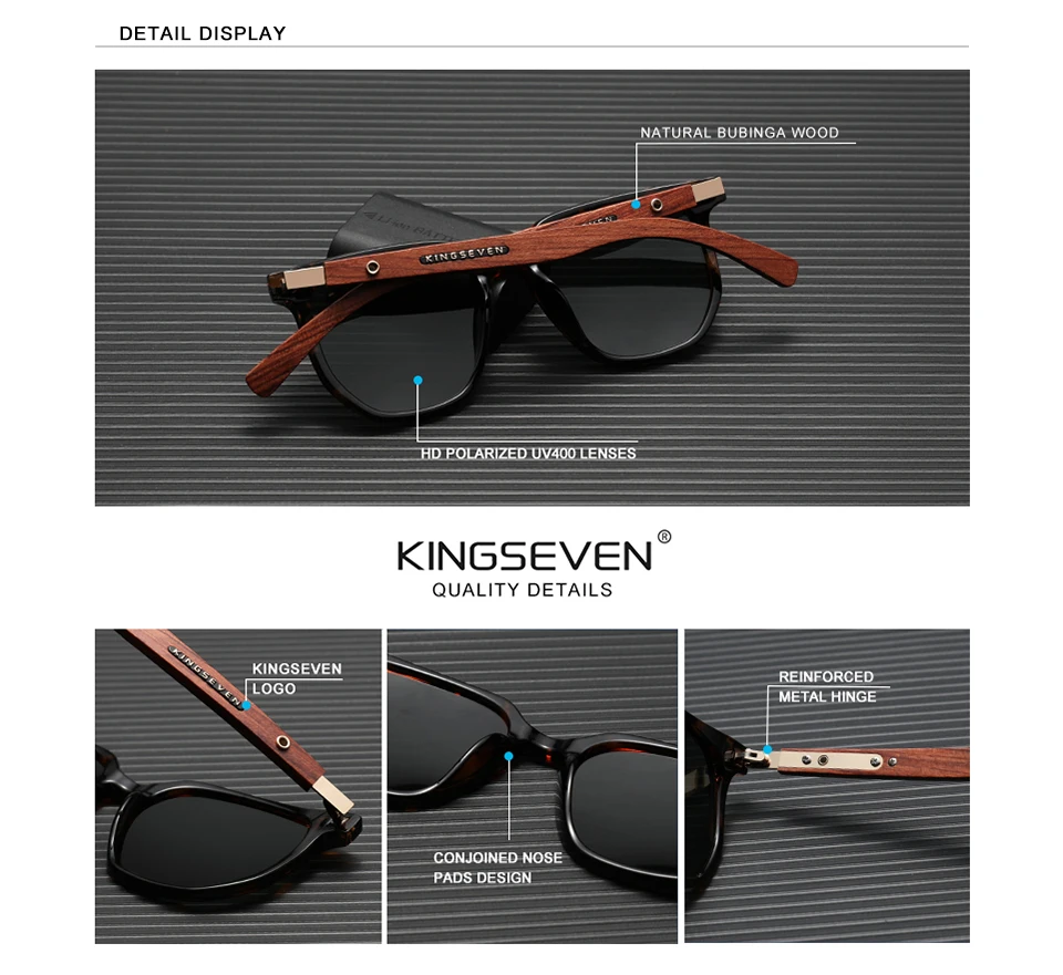 KINGSEVEN Occhiali da donna Natural Bubinga Wooden Sunglasses Men Polarized Fashion Sun Glasses Original Wood Oculos de sol, verde, 67
