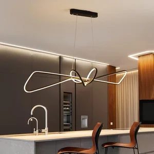 60W Nordic Simple Design LED Pendant Chandelier Dimmable Ceiling Lamp for Kitchen Lobby Linear Restaurant Bar Remote Control