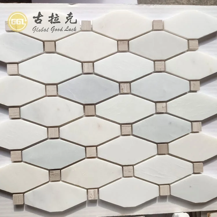 Oriental White Irregular Marble Long Octagon Shape Marble Mosaic Tile for Wall