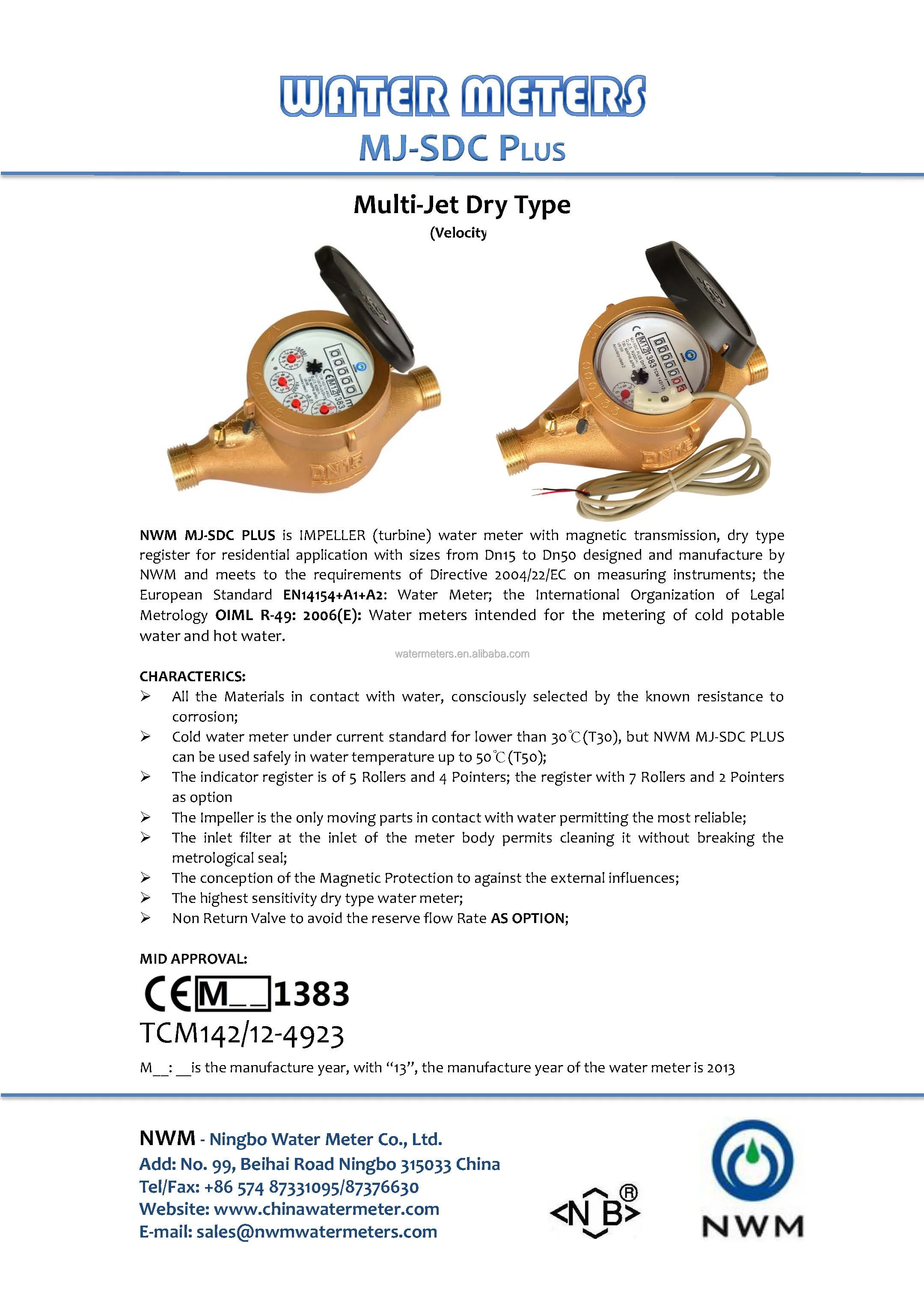 NWM Residential Multi Jet R160 Turbine Water Meter with Reed Switch ...