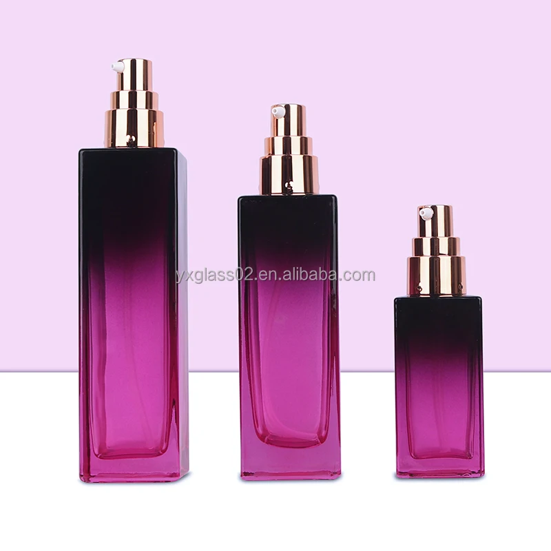 Luxury Innovative design fashion style cosmetic glass bottle set skincare cosmetic packaging square glass container details