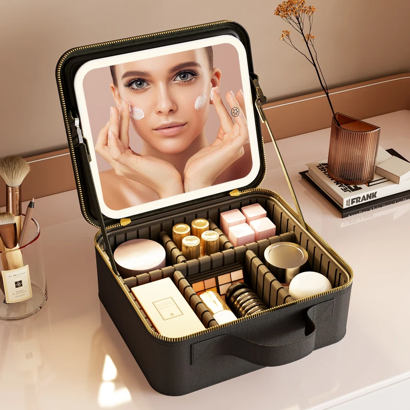 Cosmetic Portable Travel Storage Box With Led Rechargeable Vanity Bags